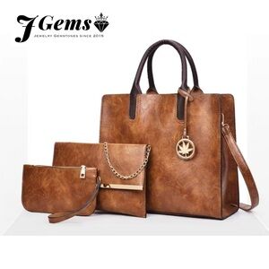 Microfiber Soft PU Leather Tote, Clutches, Shoulder and Wristlet 3-in-1 Bags set